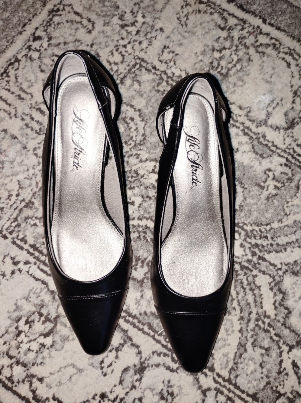 Life Stride Black Pointed Toe Slingback Pumps with Side Cut Out Design 8w